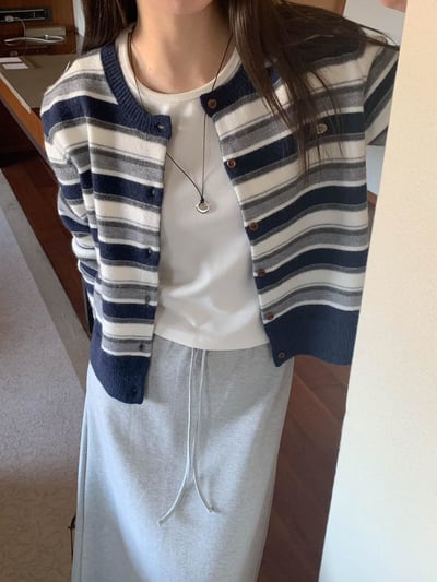 小徽章條紋針織外套上衣12