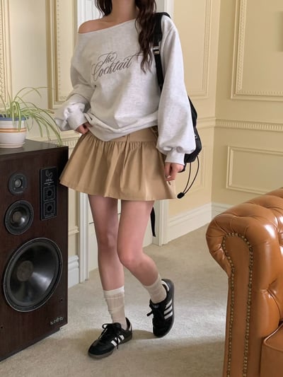 壓摺荷葉棉麻短褲裙（附綁帶）4