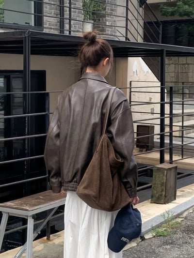 微霧面紋路復古皮革外套4