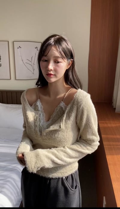 蕾絲背心毛款假兩件上衣3