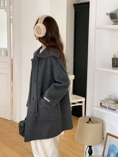 前綁結娃娃圓領羊毛100%大衣5