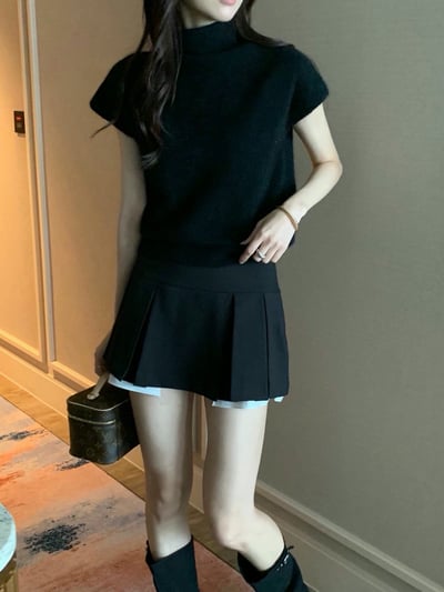 拼接層次百摺西裝短裙6