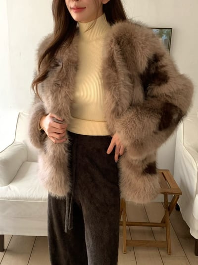 不規則色塊豹紋感毛毛外套2