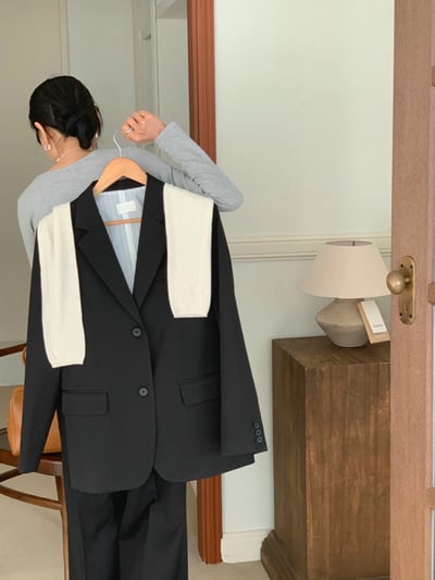 春季款拼接條紋內裡西裝外套1