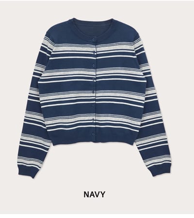 圓領秋季配色橫條紋排釦針織衫16