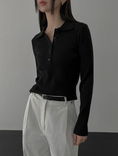 排釦翻領坑紋彈力針織衣5