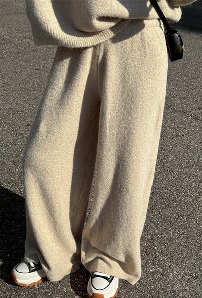 大翻領針織上衣+寬褲SET7