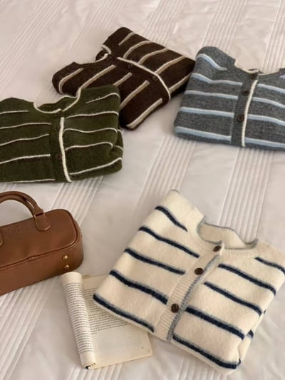 圓領配色橫條紋羊毛針織衫（5%）7