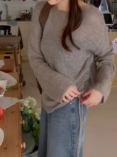 側抽繩薄款寬鬆羊毛針織衣（5%)3