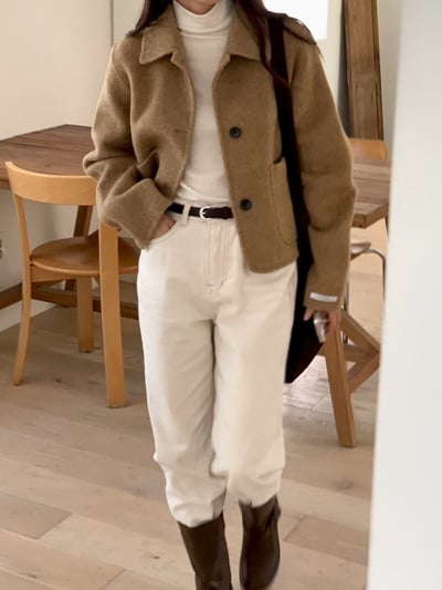 縫線滾邊翻領手工外套11