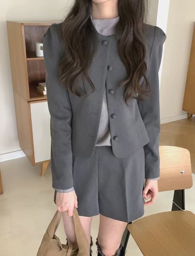 公主袖包釦西外+西裝短褲SET(可拆買）2