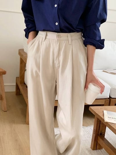 前打褶落地薄款寬褲6