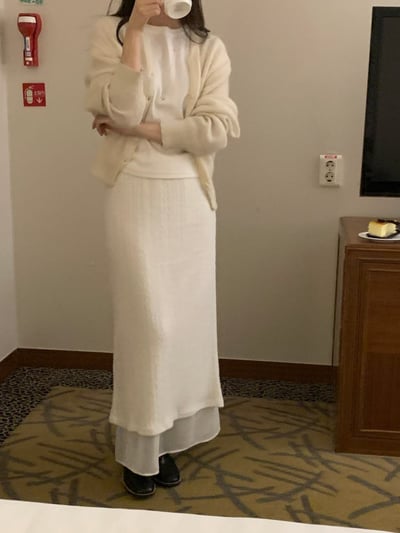 鬆緊腰圍毛毛拼接雪紡長裙4