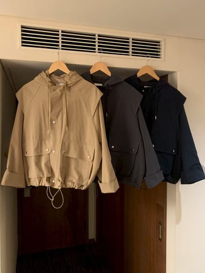 抽繩連帽口袋風衣夾克17