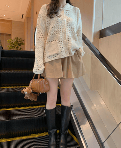 翻領洞洞針織排釦外3