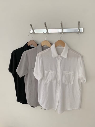 雙口袋混雪紡棉軟料襯衫5