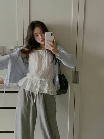 方領打褶鬆緊縮腰棉麻背心1