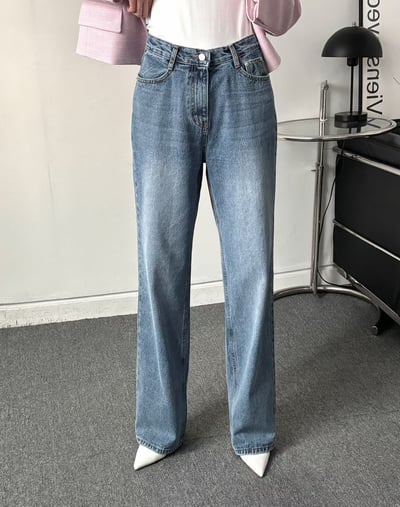 高腰後口袋造型順身小寬褲8