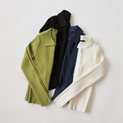 排釦翻領坑紋彈力針織衣9