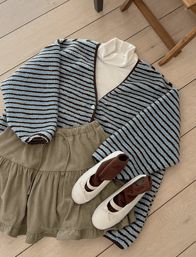 落肩配色橫條紋磨毛開襟外套10