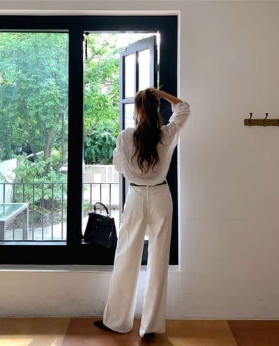 高腰顯瘦白色微寬牛仔褲5