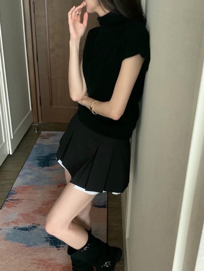 拼接層次百摺西裝短裙8