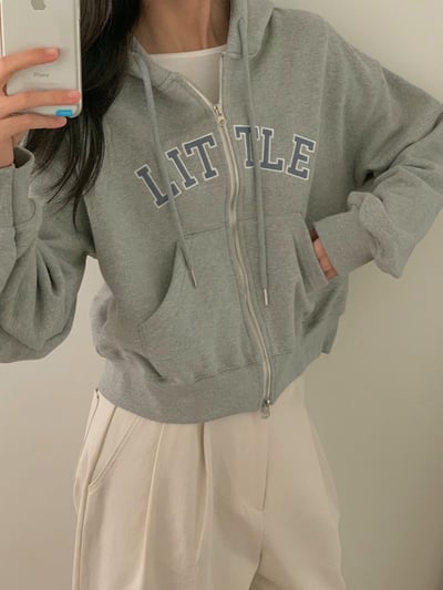 刺繡字母抽繩連帽外套5