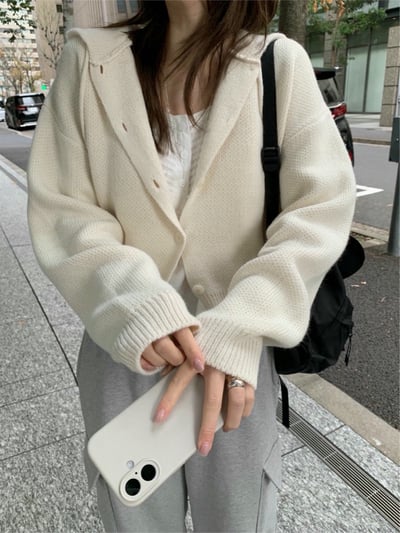 抽繩連帽短版針織外套11