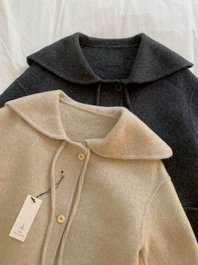 前綁結娃娃圓領羊毛100%大衣17