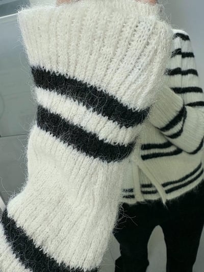 毛款條紋背心＋排釦外套SET9