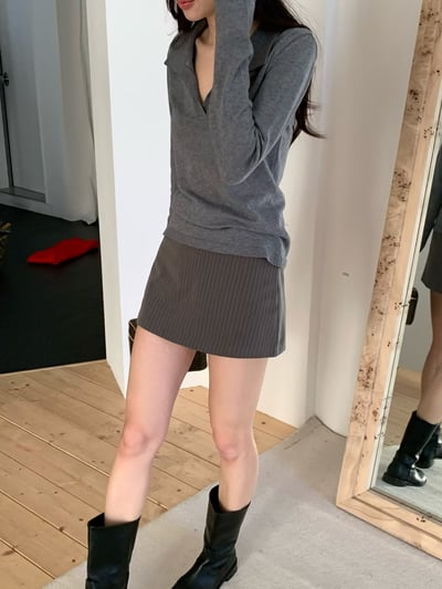 低腰直紋西裝短褲裙8