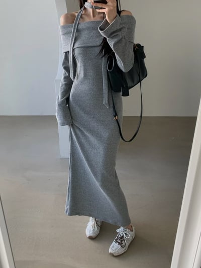 反摺平口領後開衩針織長洋（附綁帶)6