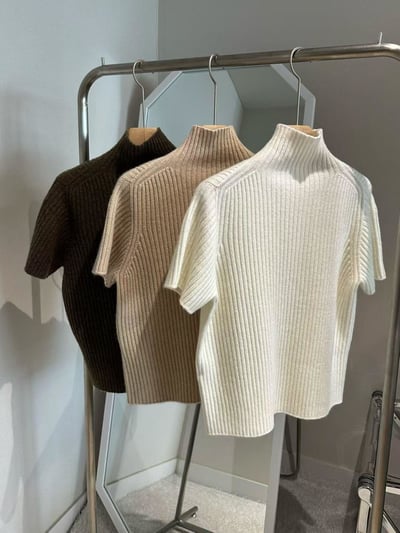 高領坑紋素色短袖針織衫8