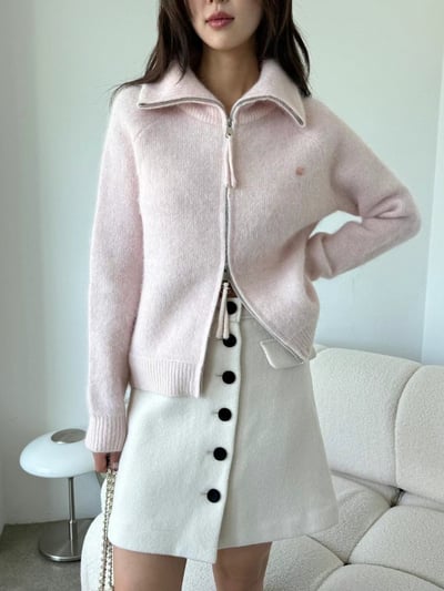 兔毛混馬海毛金屬logo可高領外套2