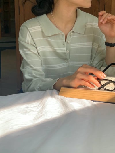 polo翻領薄款橫條紋針織衫5