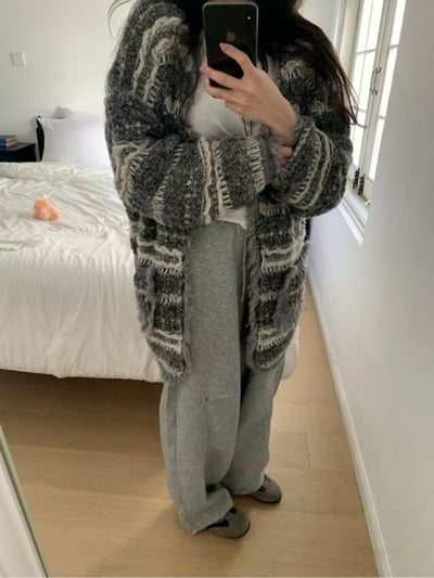 勾線條紋造型連帽長版外套5