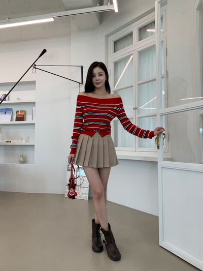 螺紋平領排釦條紋薄針織衣13