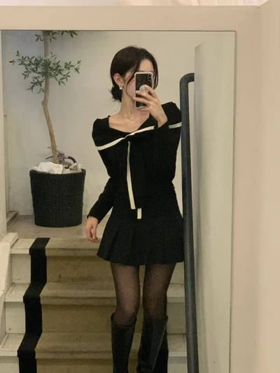 撞色翻領綁結薄款針織衫6