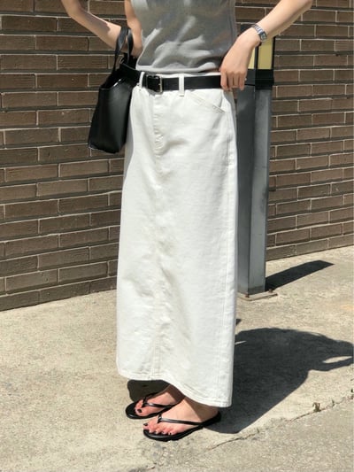 高腰後開衩直筒牛仔長裙7