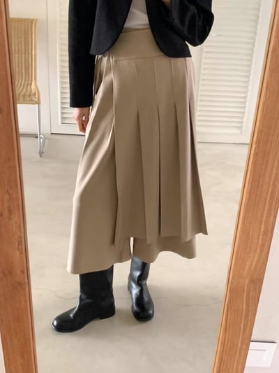 後鬆緊側綁帶百褶長裙2