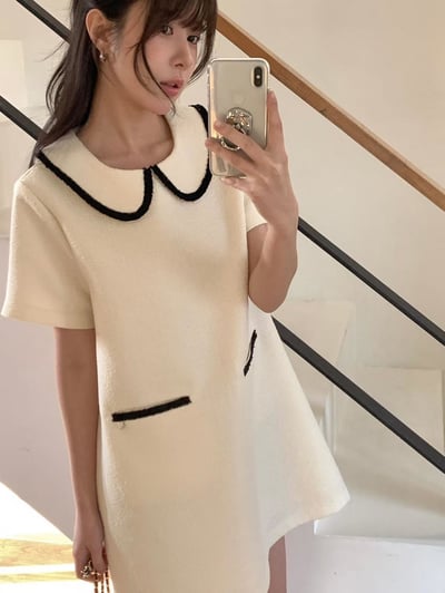 娃娃領小香滾邊洋裝2