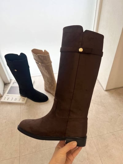 側金釦絨面麂皮低跟長靴(3cm)5