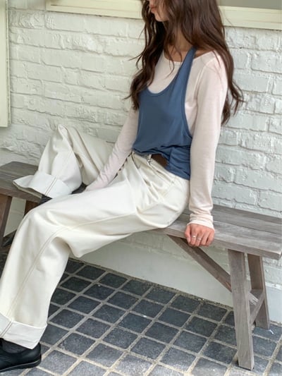 假兩件撞色打底衣＋繞頸背心套組2