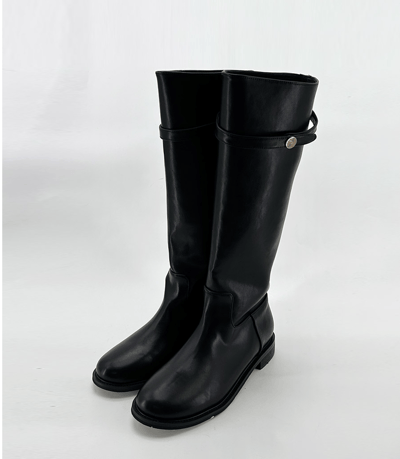 圓頭金釦繫帶膝下長靴20