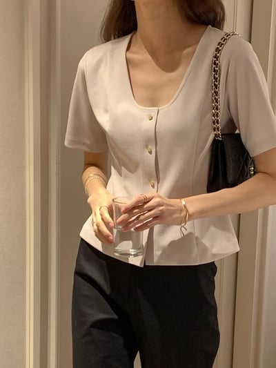 Ｕ領小圓金釦西裝布襯衫6