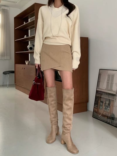 大V領針織+素色背心SET4