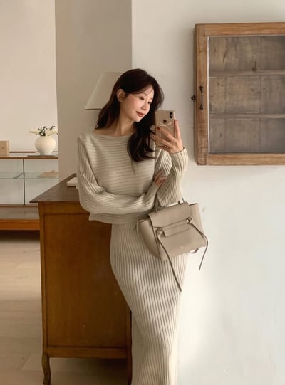 短板針織衫+坑紋針織背心長洋2