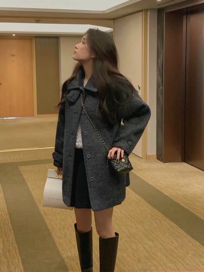 可高領毛流中長版大衣（羊毛100％）3