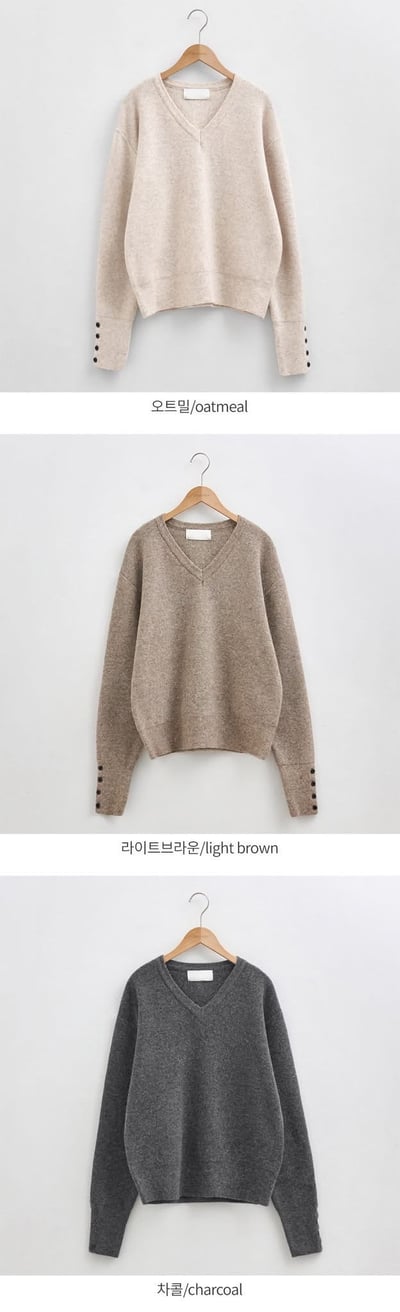 V領縮口排釦手袖素色羊毛針織衣（5%）11