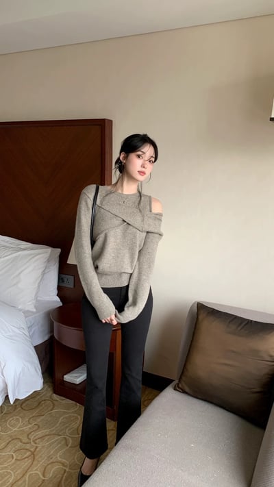 (客訂勿下單）前交叉紐結單肩鏤空薄款針織衫7